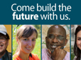 Graphic reading " Come build a future with us" with the faces of four Gresham employees.